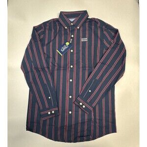 Chaps Button Down Shirt Men’s Size Small Slim Fit Vertical Striped Newport Navy